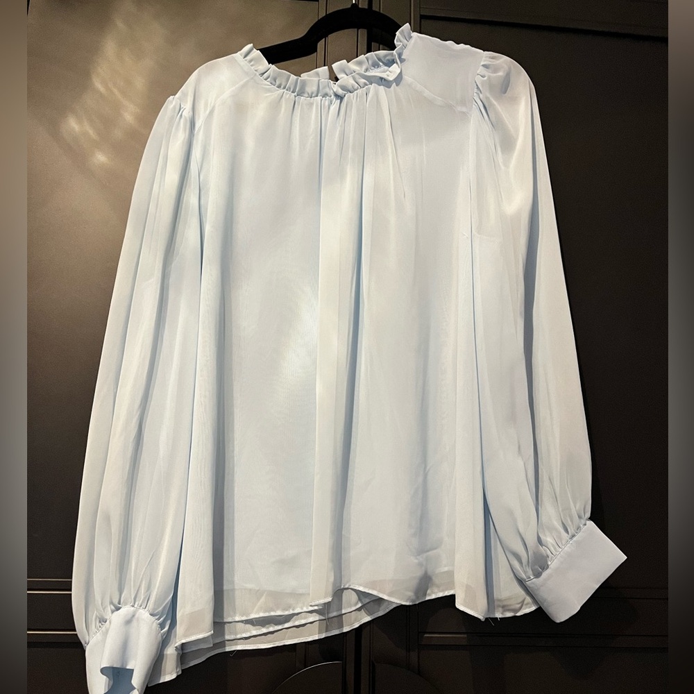 Worthington Ruffle Collar Blouse. Baby Blue. XXL.